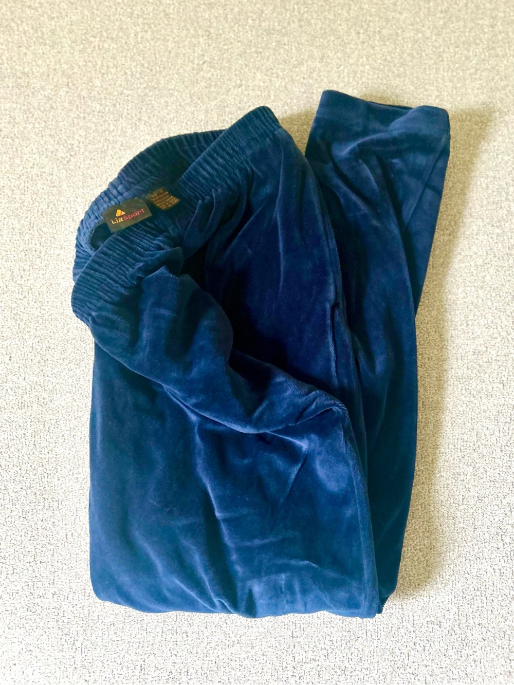 Vintage 90s Liz Sport Navy Blue Velour Pants Size S Cotton Blend
